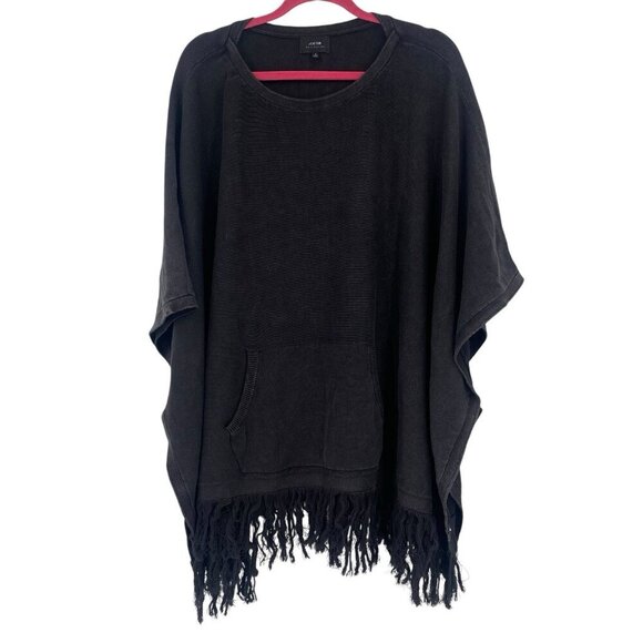 Joes Jeans Collection Size Small Black Poncho Sweater Cotton Fringe Pockets Boho - Picture 1 of 11